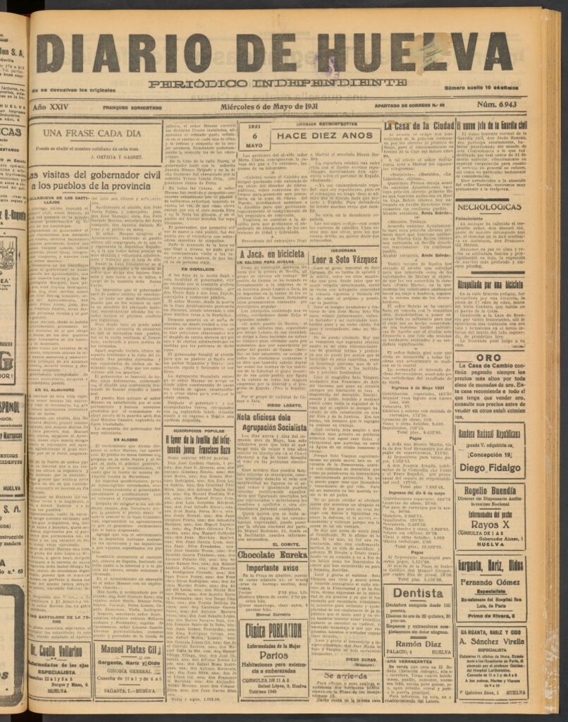Miniatura de Diario de Huelva : periódico independiente del 6 de mayo de 1931