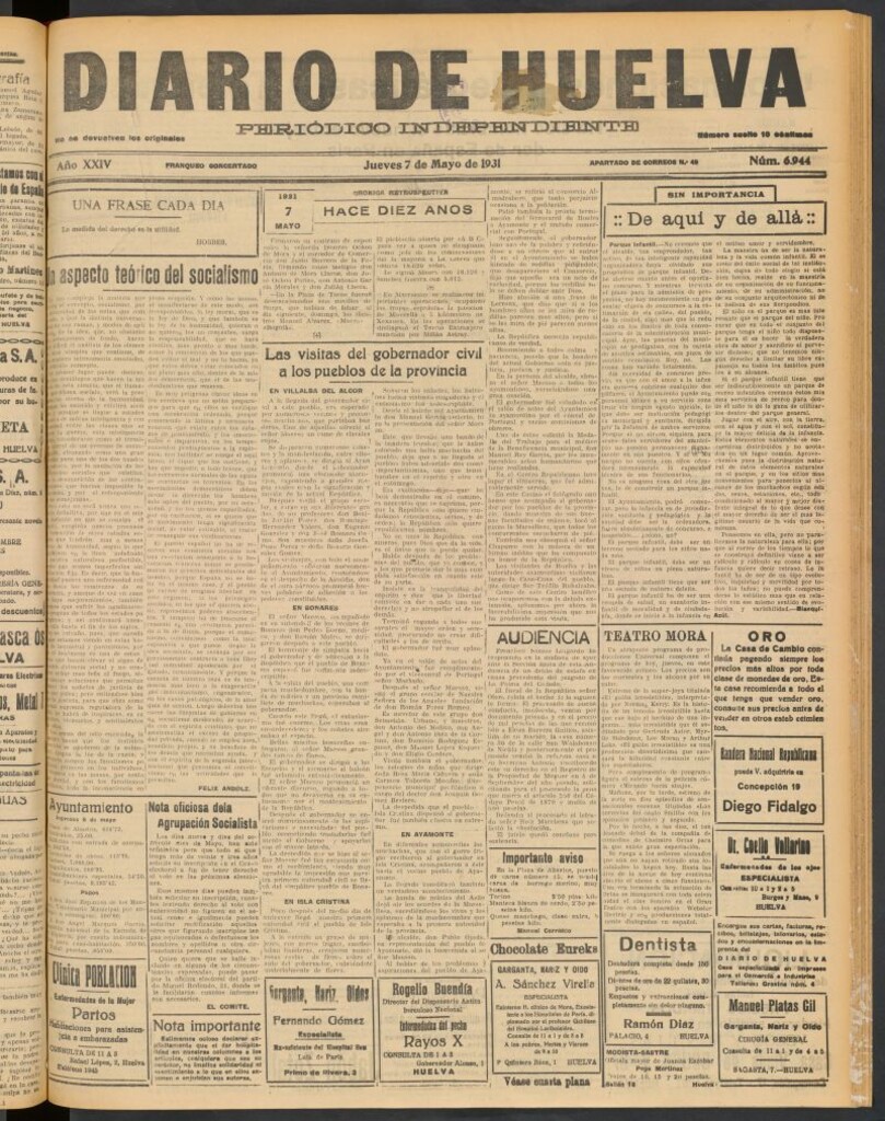 Miniatura de Diario de Huelva : periódico independiente del 7 de mayo de 1931