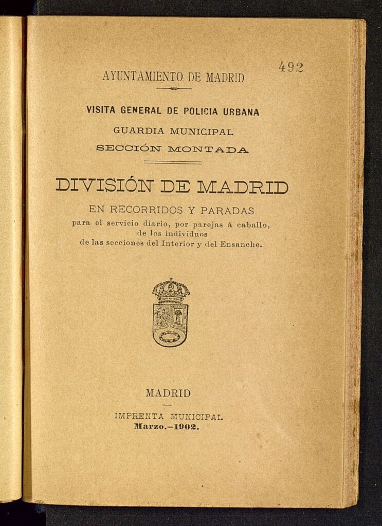Miniatura de División de Madrid en recorridos y paradas para el servicio diario, por parejas a caballo, de los individuos de las secciones de Interior y Ensanche
