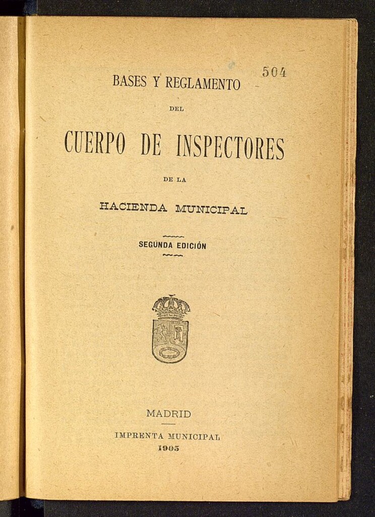 Miniatura de Bases y Reglamento del Cuerpo de Inspectores de la Hacienda Municipal