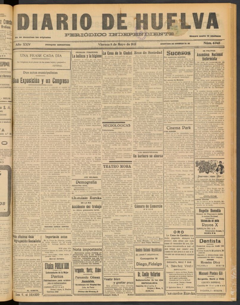 Miniatura de Diario de Huelva : periódico independiente del 8 de mayo de 1931