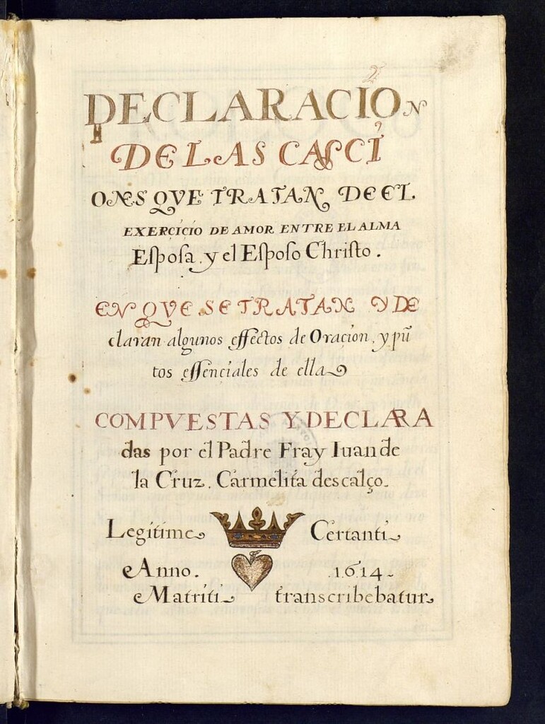 Miniatura de Declaración de las canciones qve tratan de el exerçiçio de amor entre el alma esposa y el esposo Christo