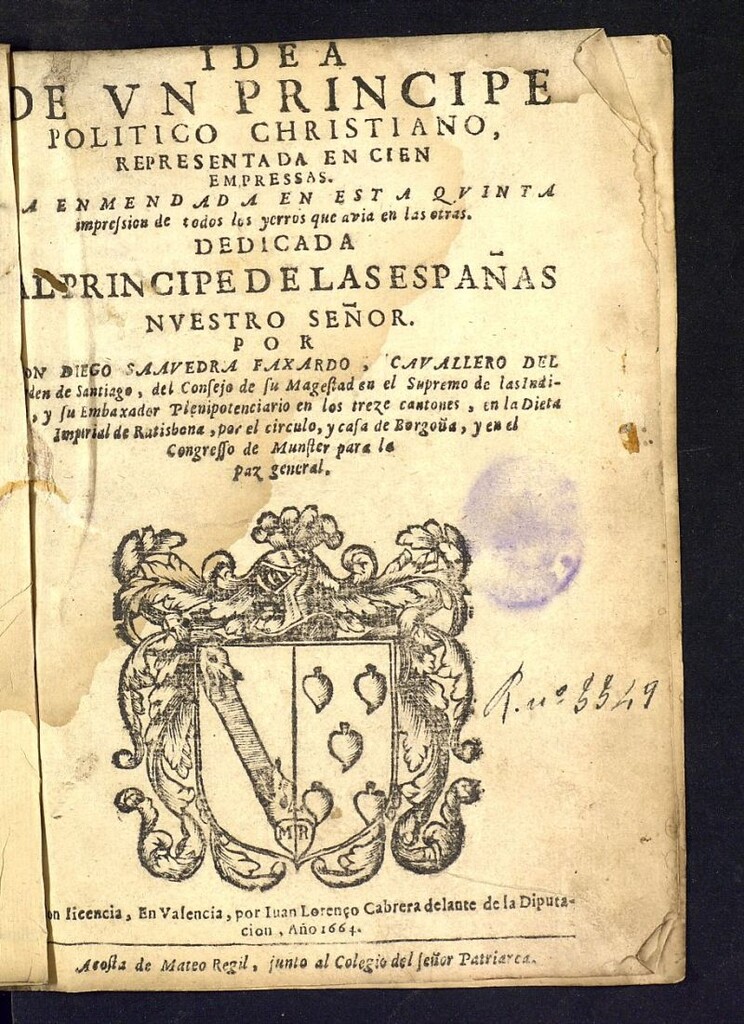 Miniatura de Idea de un principe politico christiano : representada en cien empressas ...