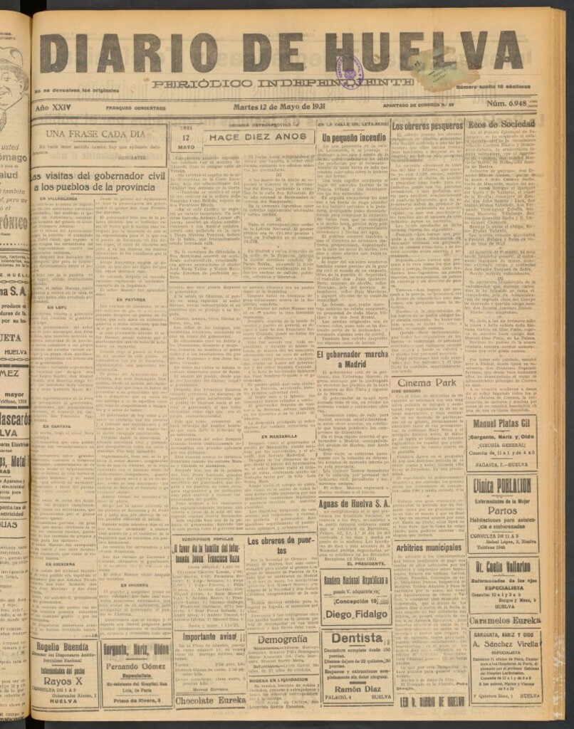 Miniatura de Diario de Huelva : periódico independiente del 12 de mayo de 1931