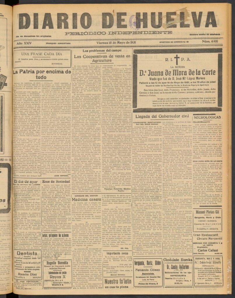 Miniatura de Diario de Huelva : periódico independiente del 15 de mayo de 1931