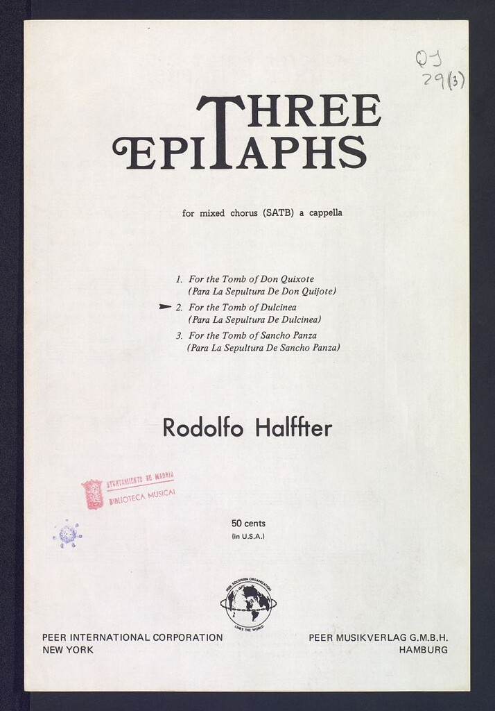 Miniatura de Tres epitafios : Para la sepultura de Dulcinea : op.17