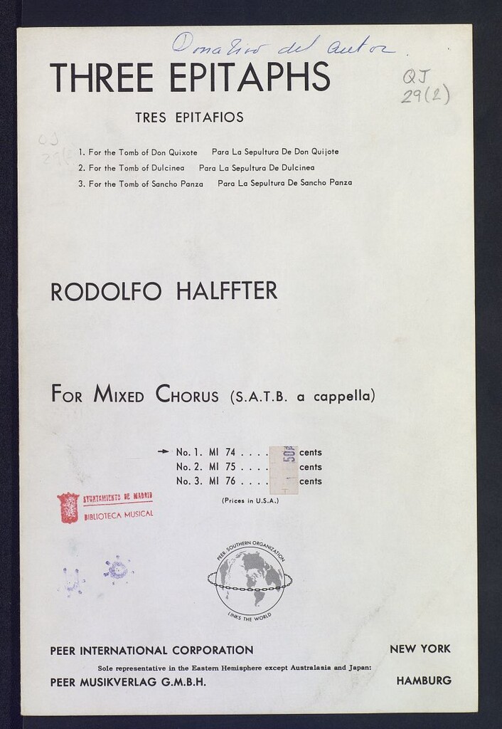 Miniatura de Tres epitafios : Para la sepultura de Don Quijote : op.17