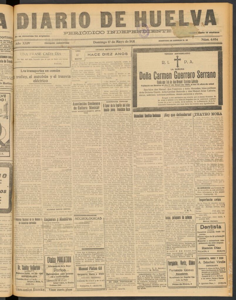Miniatura de Diario de Huelva : periódico independiente del 17 de mayo de 1931