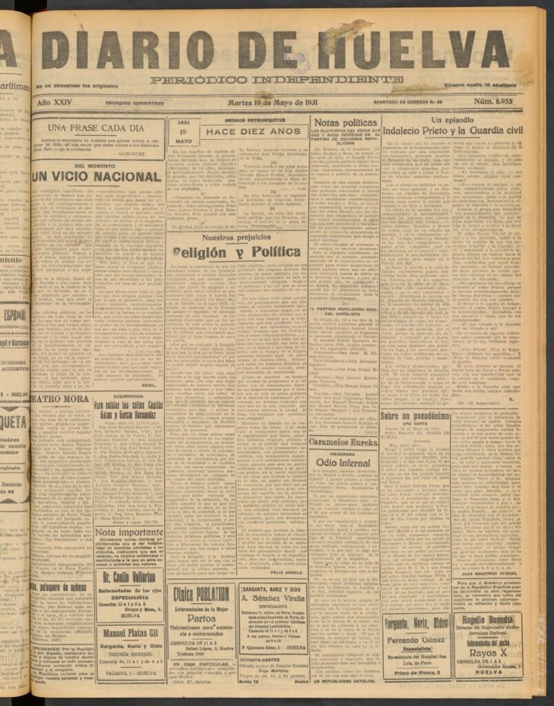 Miniatura de Diario de Huelva : periódico independiente del 19 de mayo de 1931