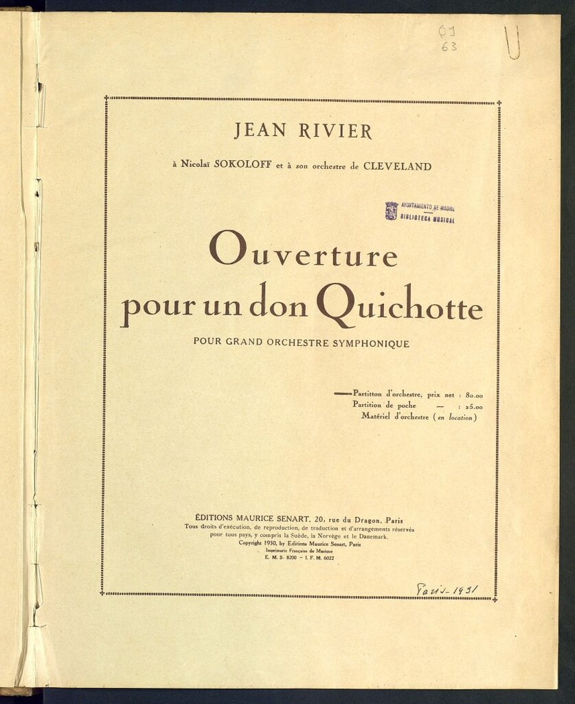 Miniatura de Ouverture pour un don Quichotte : pour grand orchestre symphonique