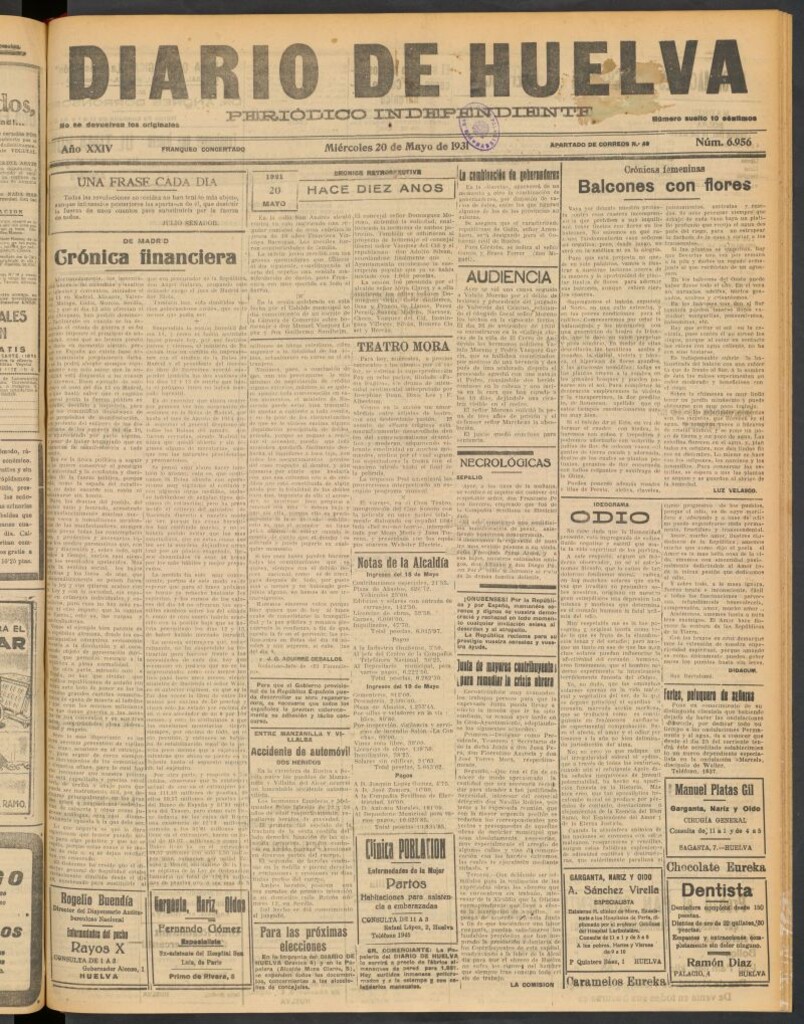 Miniatura de Diario de Huelva : periódico independiente del 20 de mayo de 1931