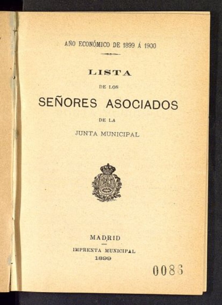 Miniatura de Lista de los señores asociados de la Junta Municipal : año económico de 1899 á 1900
