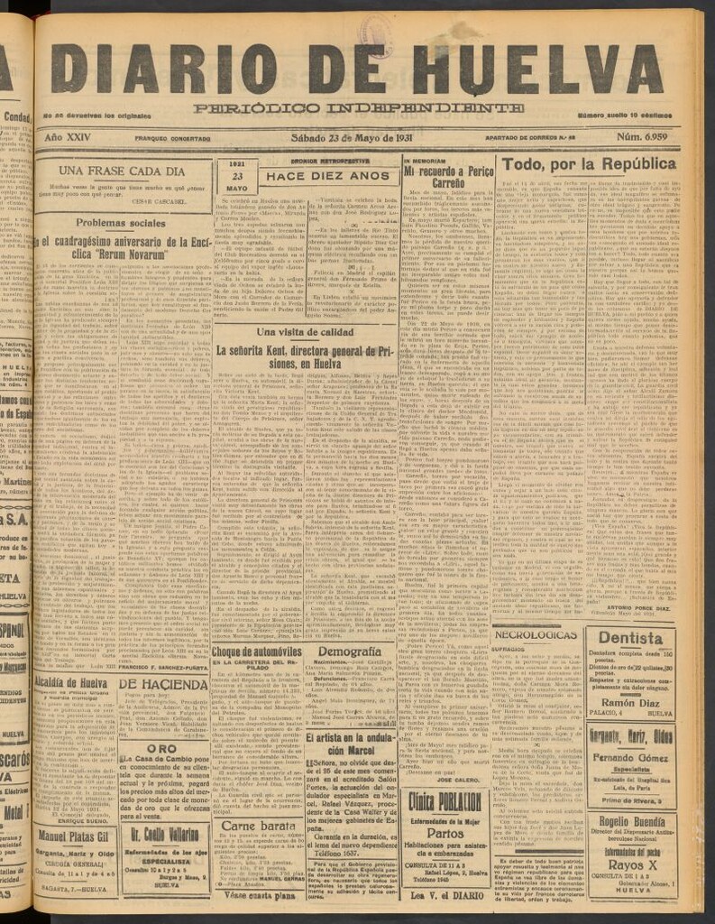 Miniatura de Diario de Huelva : periódico independiente del 23 de mayo de 1931