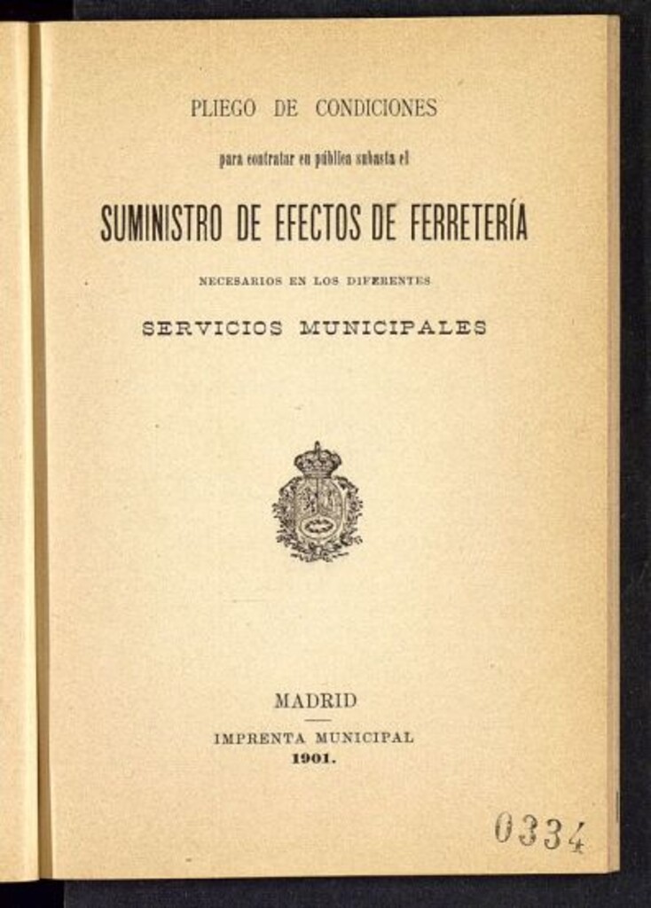 Miniatura de Pliego de condiciones para contratar en pública subasta el suministro de efectos de ferretería necesarios en los diferentes servicios municipales
