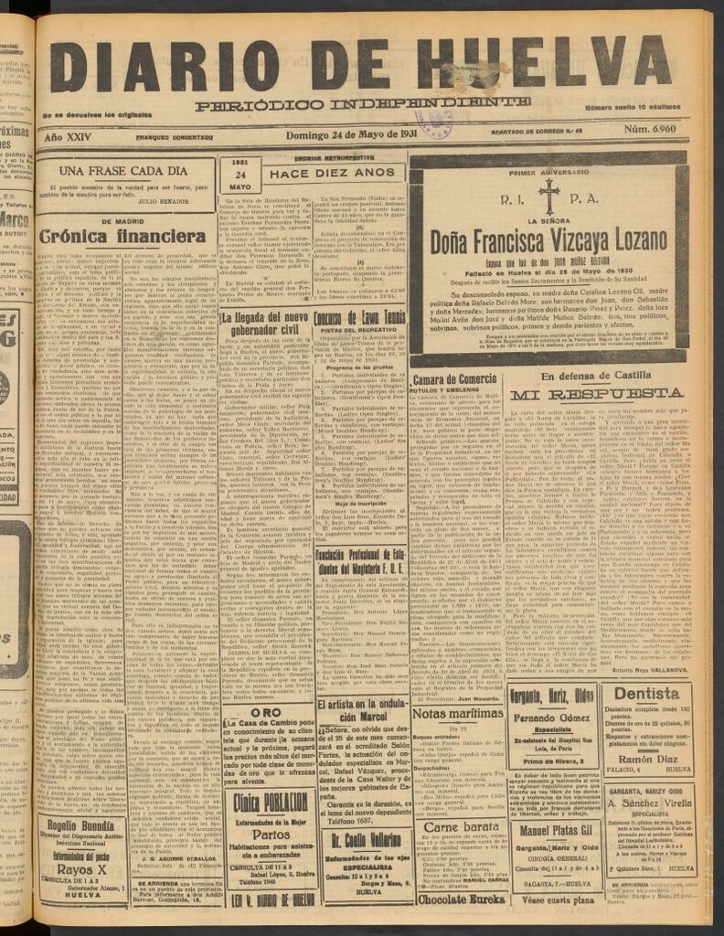 Miniatura de Diario de Huelva : periódico independiente del 24 de mayo de 1931