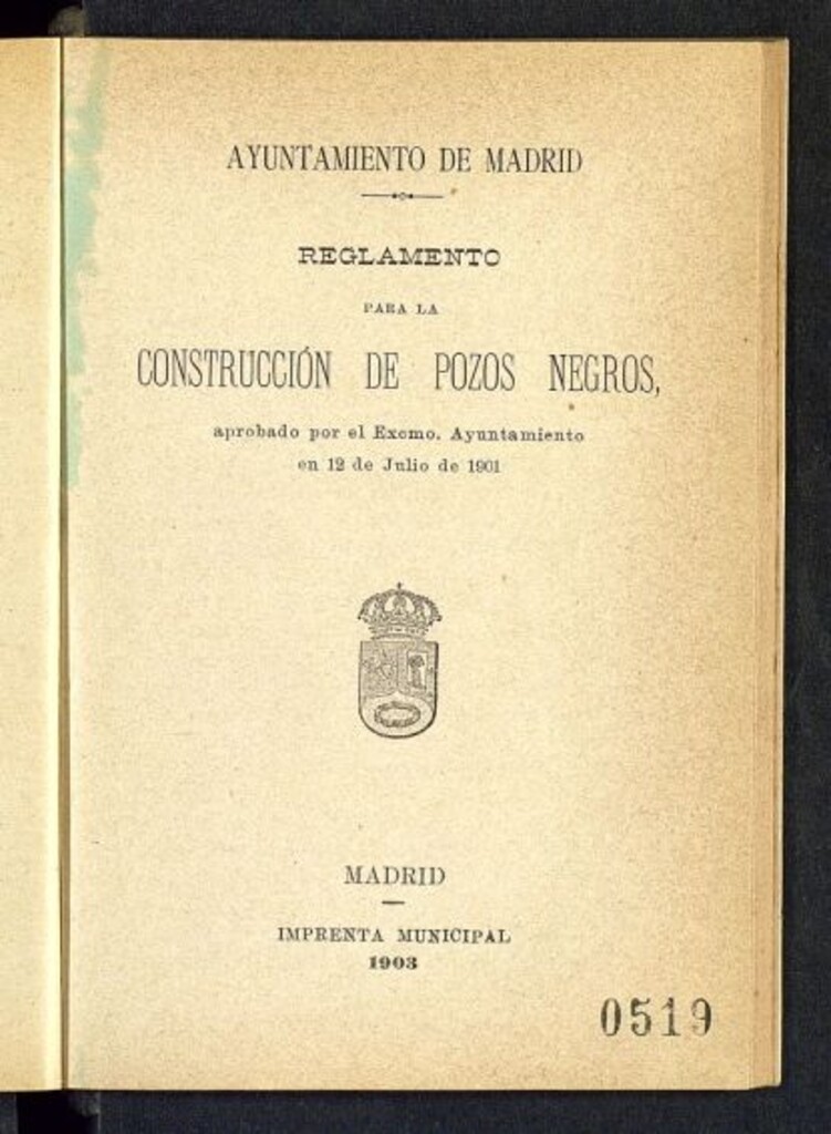 Miniatura de Reglamento para la construcción de pozos negros, aprobado por el Excmo. Ayuntamiento en 12 de julio de 1901
