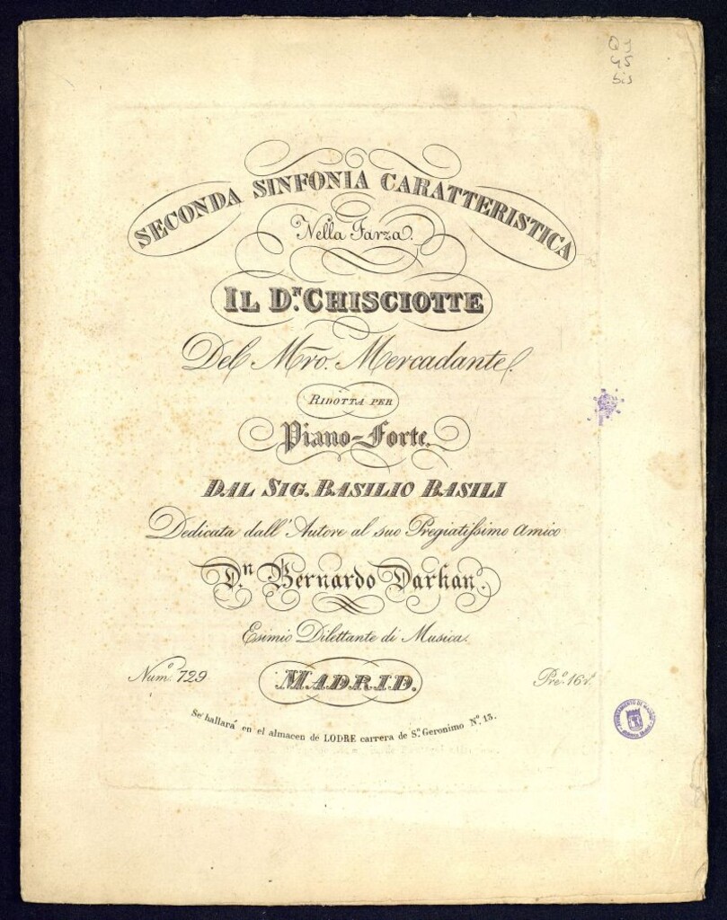 Miniatura de Seconda sinfonia caratteristica nella farza il Dn. Chisciott