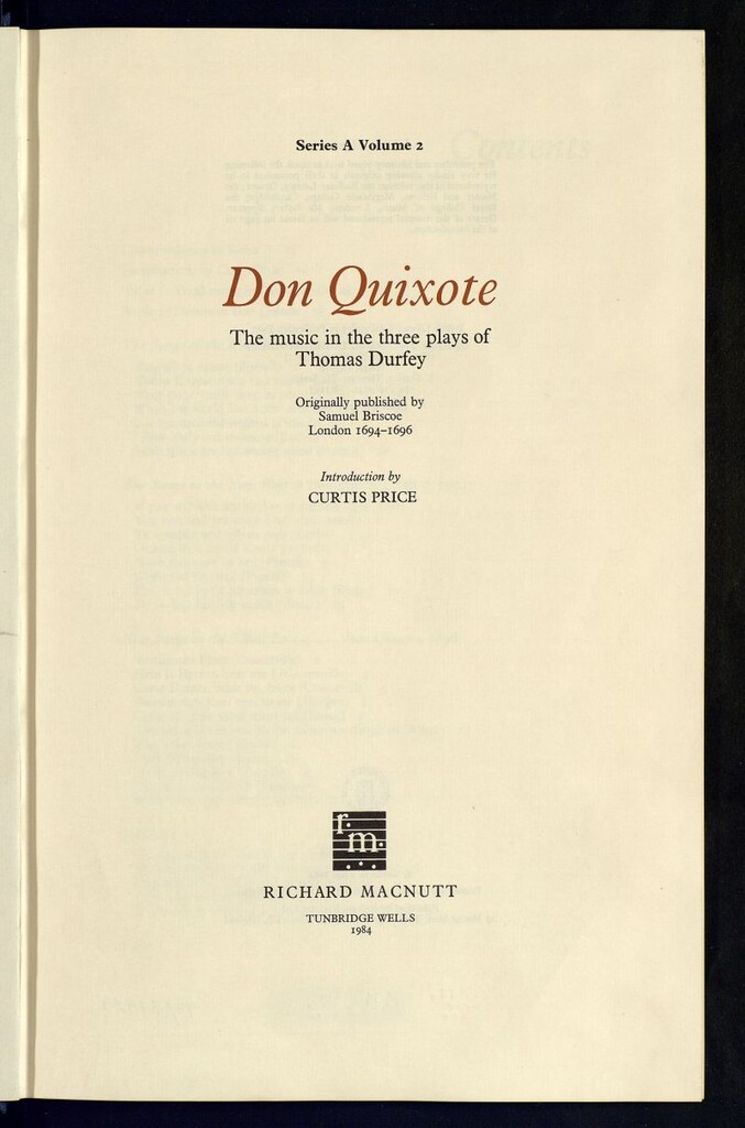 Miniatura de Don Quixote : the music of three plays of Thomas Durfey