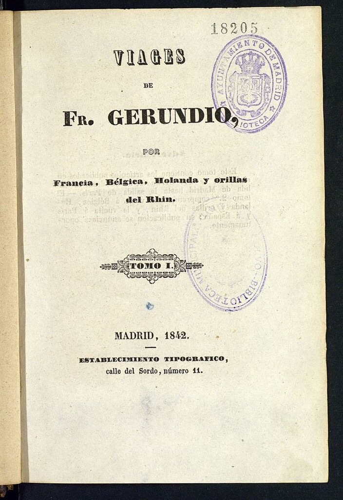 Miniatura de Viages de Fr. Gerundio, por Francia, Bélgica, Holanda y orillas del Rhin. Volumen 1