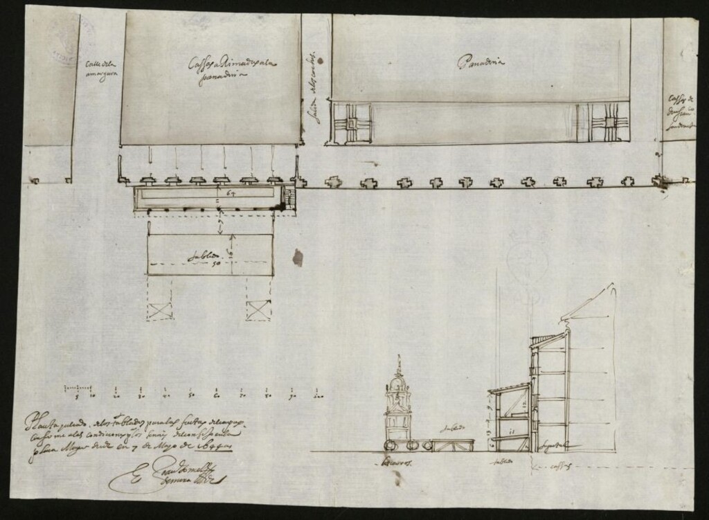 Miniatura de Planta y alzados de los tablados para la Fiesta del Corpus en la Plaza Mayor