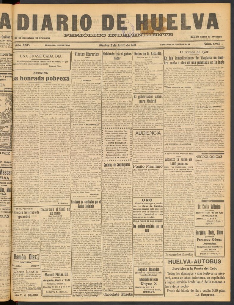 Miniatura de Diario de Huelva : periódico independiente del 2 de junio de 1931