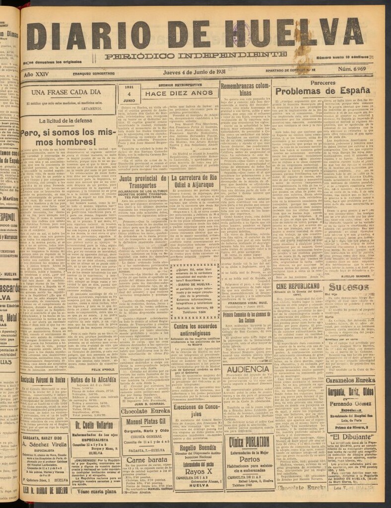 Miniatura de Diario de Huelva : periódico independiente del 4 de junio de 1931