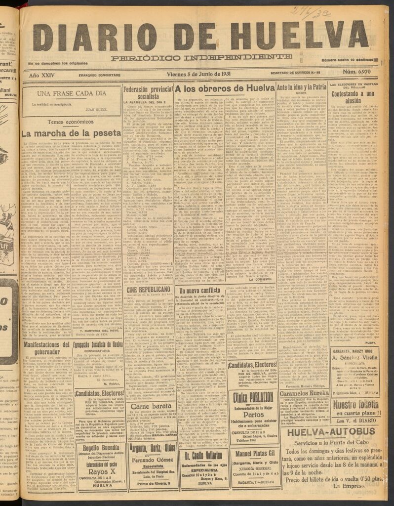 Miniatura de Diario de Huelva : periódico independiente del 5 de junio de 1931