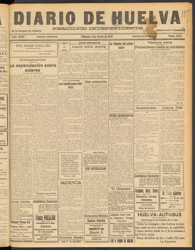 Miniatura de Diario de Huelva : periódico independiente del 6 de junio de 1931