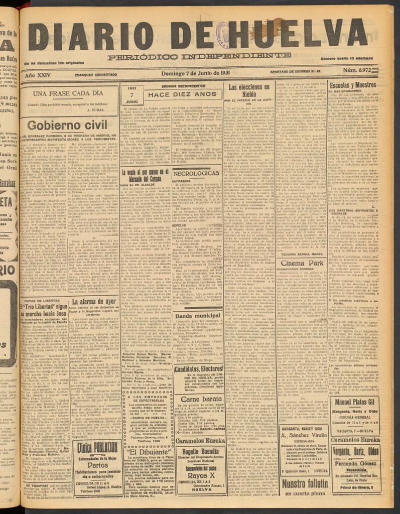 Miniatura de Diario de Huelva : periódico independiente del 7 de junio de 1931