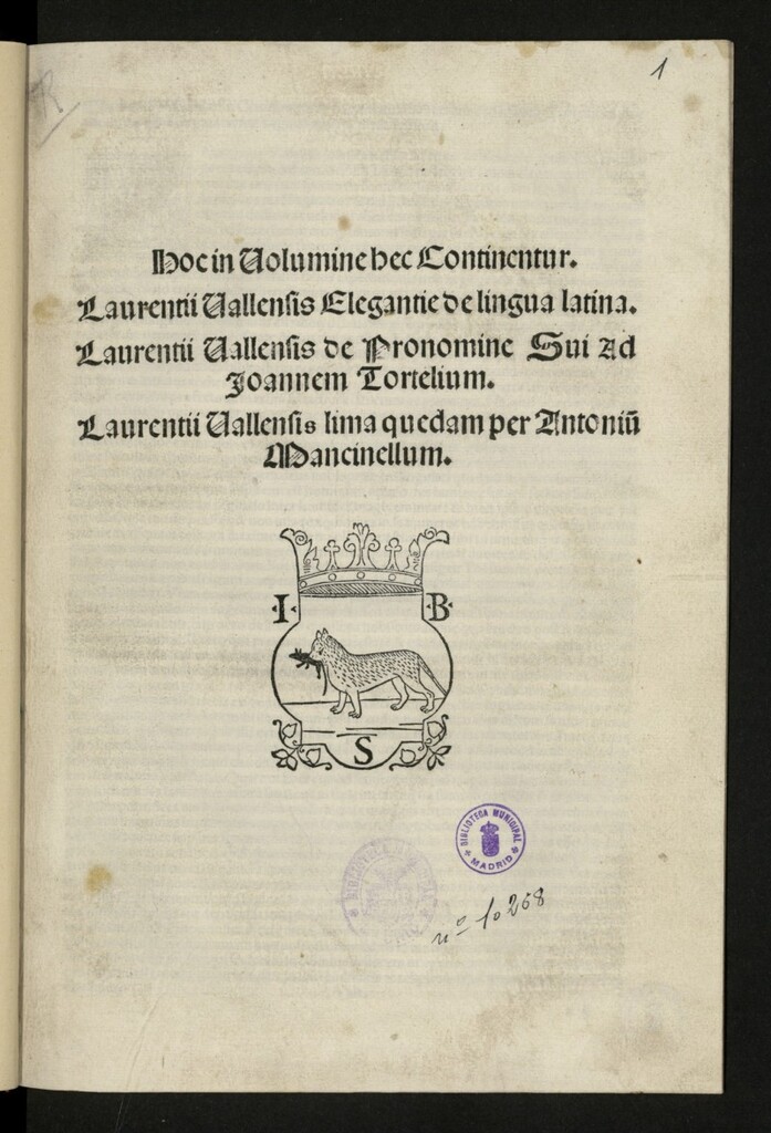 Miniatura de Elegantiae linguae latinae. De Pronomine sui