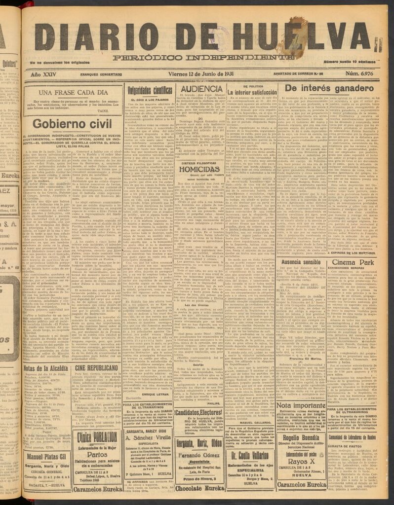 Miniatura de Diario de Huelva : periódico independiente del 12 de junio de 1931