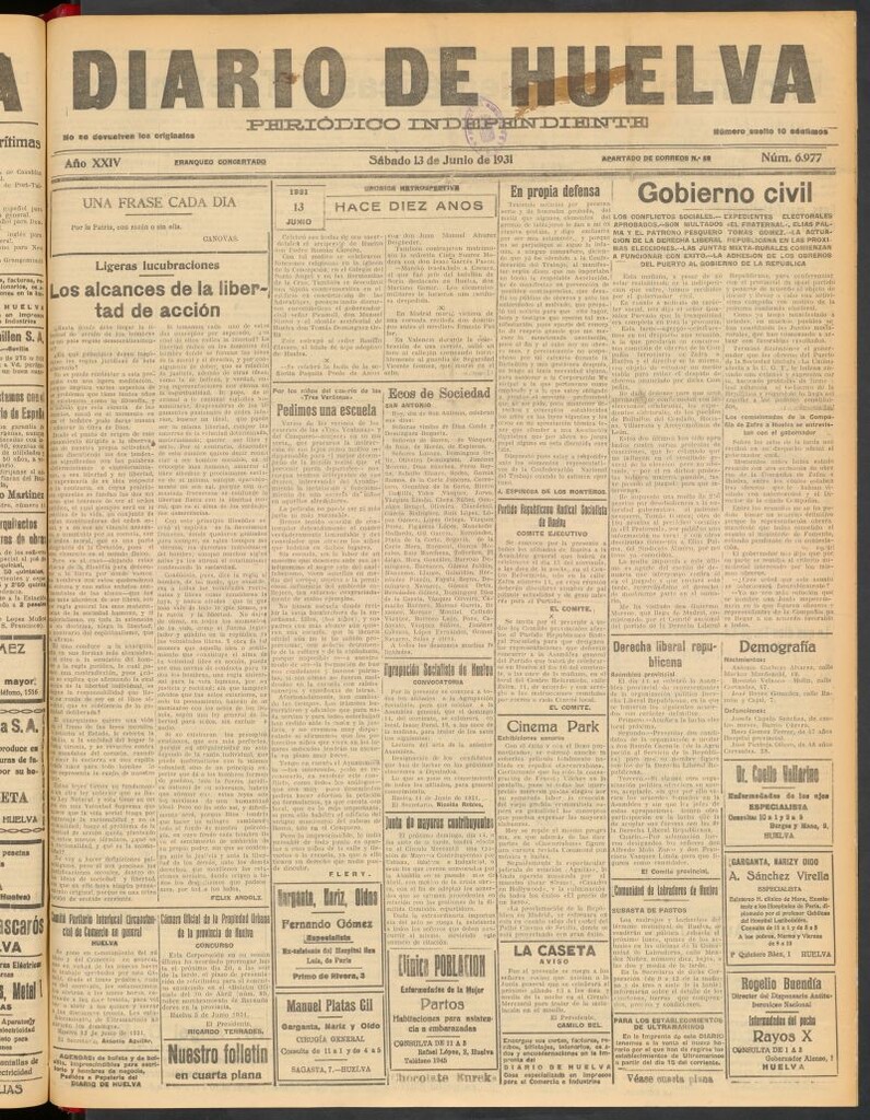 Miniatura de Diario de Huelva : periódico independiente del 13 de junio de 1931