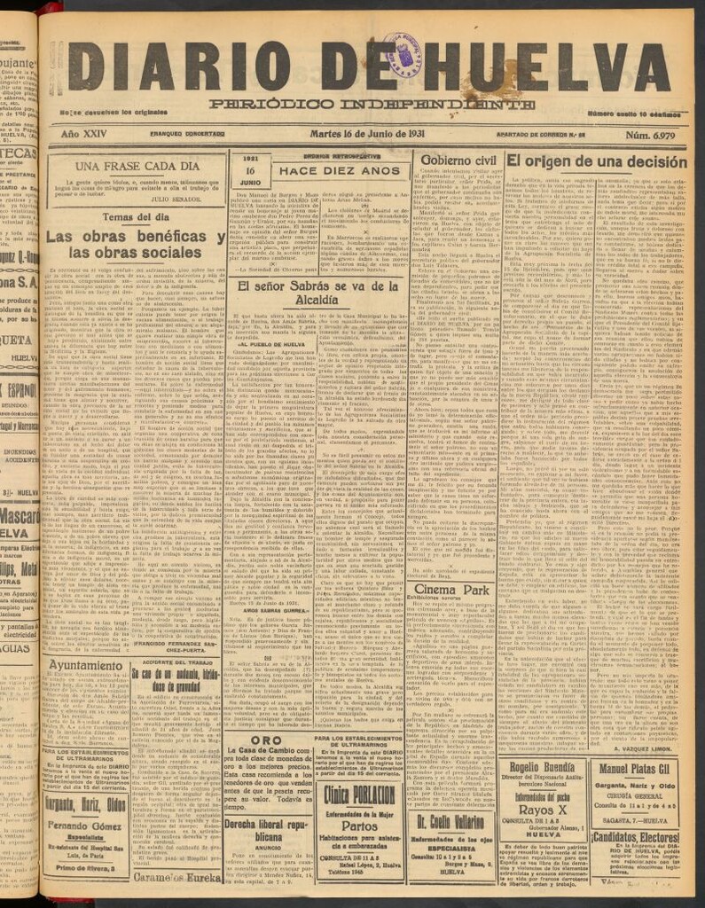 Miniatura de Diario de Huelva : periódico independiente del 16 de junio de 1931