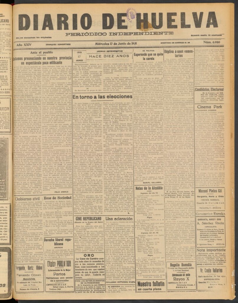 Miniatura de Diario de Huelva : periódico independiente del 17 de junio de 1931