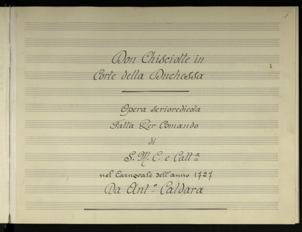 Miniatura de Don Chisciotte in corte della Duchessa : opera serioredicola fatta per Comando di S. M. C. e Cattª nel Carnevale dell´anno 1727