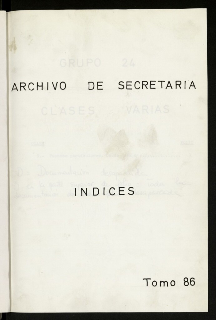 Miniatura de Inventario de Secretaría (Tomo 86): Clases varias (1652-1896)