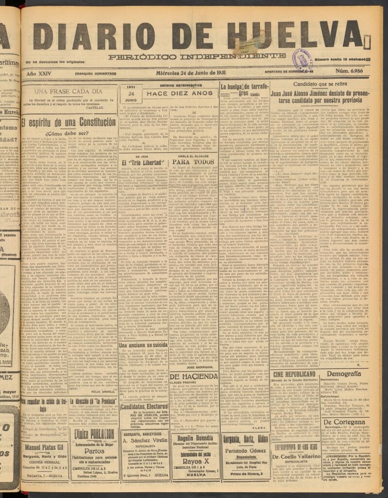 Miniatura de Diario de Huelva : periódico independiente del 24 de junio de 1931