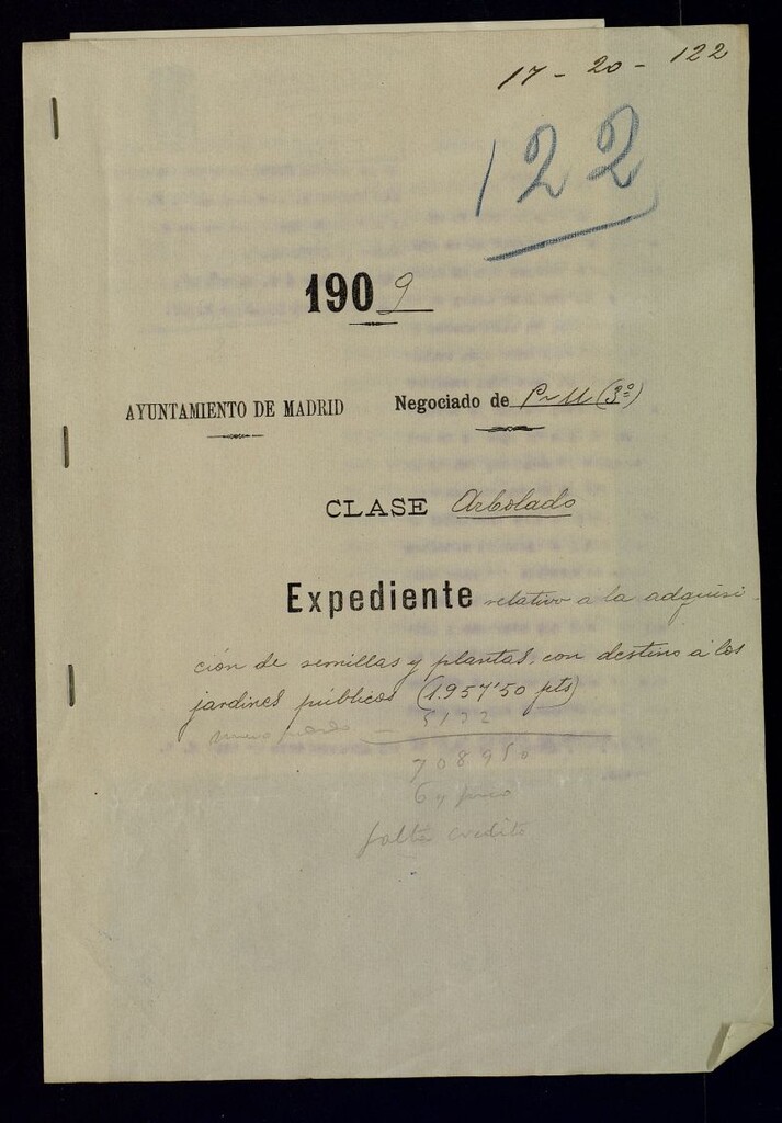 Miniatura de Expediente relativo a la adquisición de semillas y plantas, con destino a los jardines públicos.
