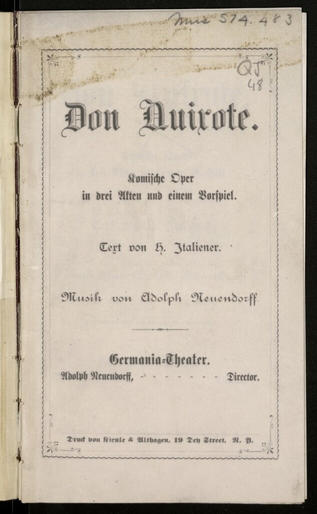 Miniatura de Don Quixote : komische Oper in drei Aften und einem Borspiel