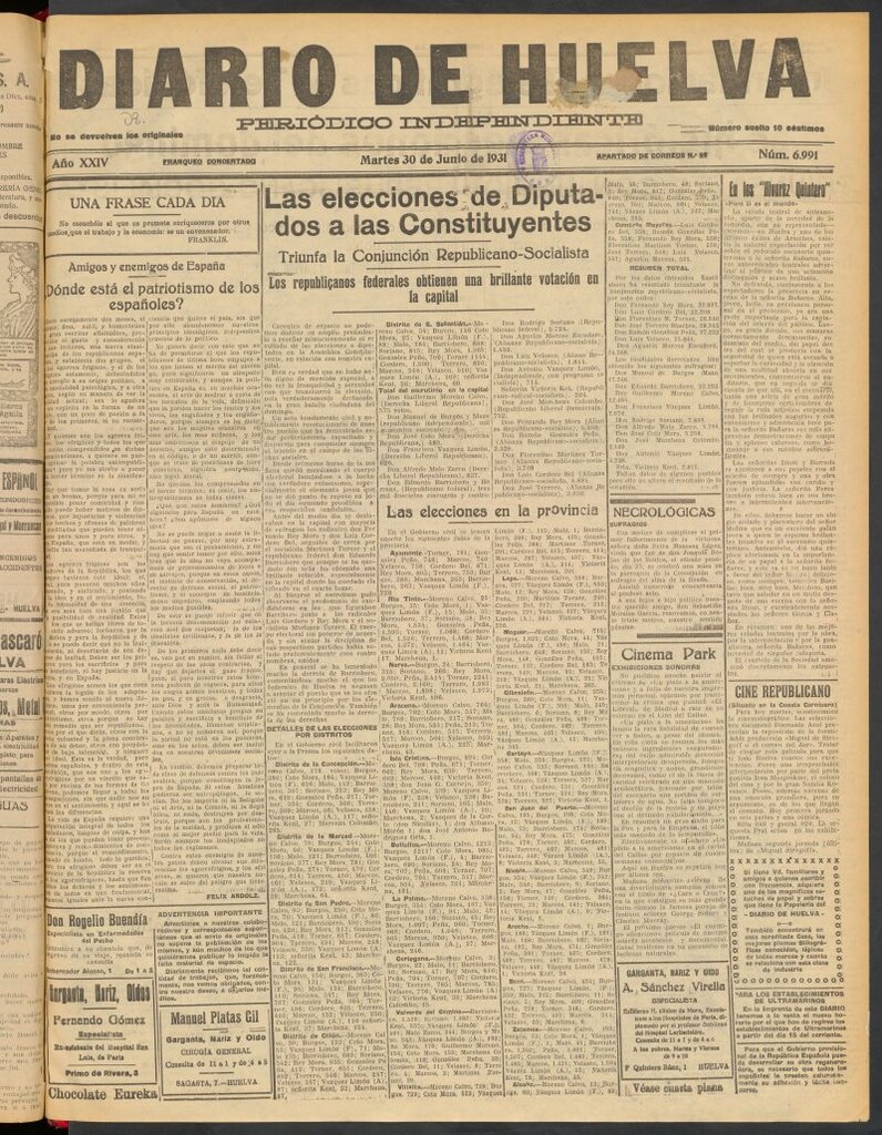 Miniatura de Diario de Huelva : periódico independiente del 30 de junio de 1931