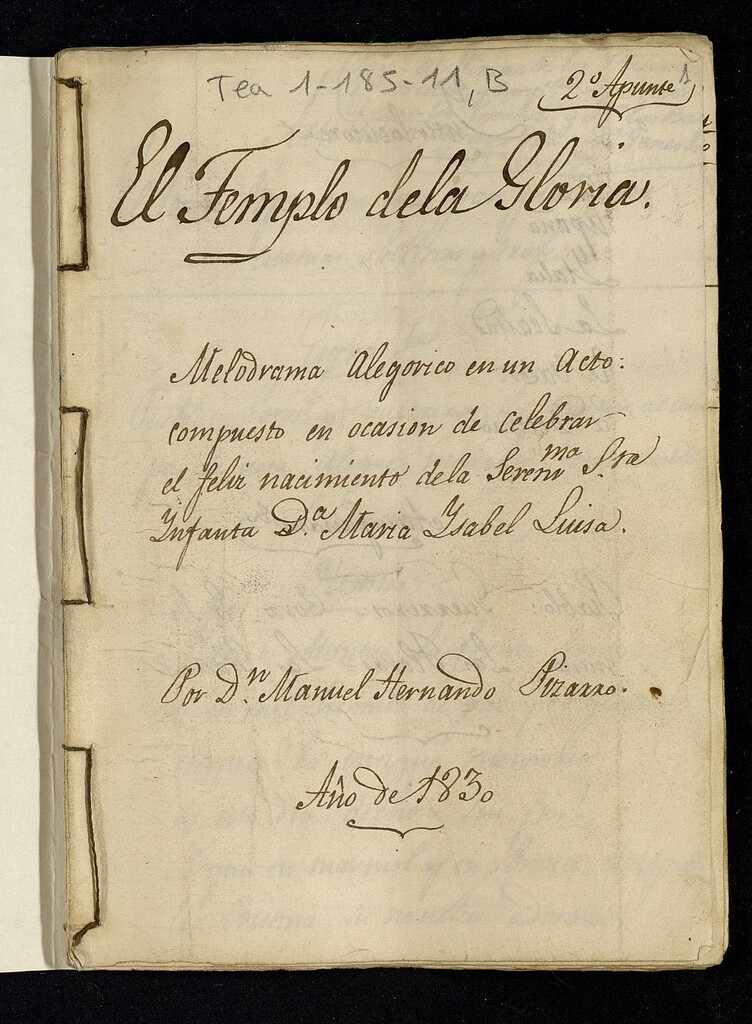 Miniatura de El templo de la gloria : Melodrama alegórico en un acto: compuesto en ocasión de celebrar el feliz nacimiento de la Serenísima Sra. Infanta Dª María Isabel Luisa.