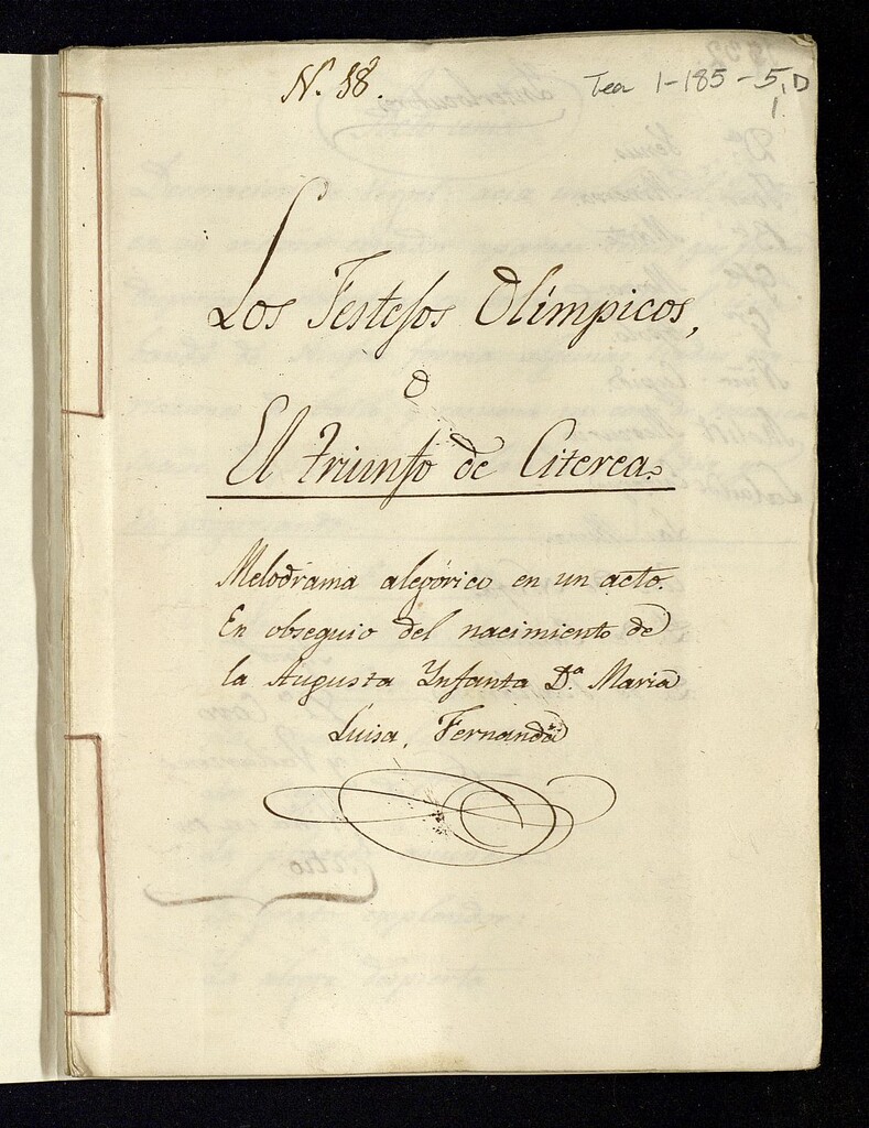 Miniatura de Los festejos olímpicos o El triunfo de Citerea : Melodrama alegórico en un acto. En obsequio del nacimiento de la Augusta Infanta Dª María Luisa Fernanda