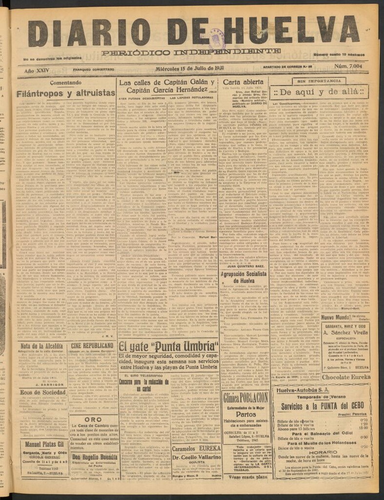 Miniatura de Diario de Huelva : periódico independiente del 15 de julio de 1931