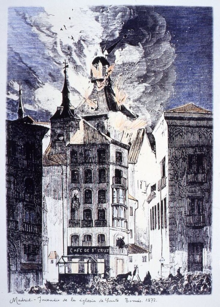 Miniatura de Incendio de la iglesia de Santo Tomás. 1872