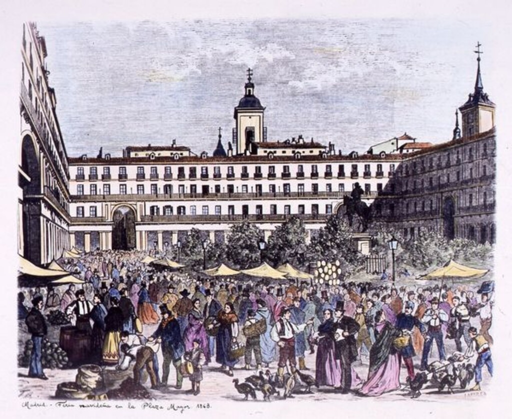 Miniatura de Feria navideña en la Plaza Mayor. 1863