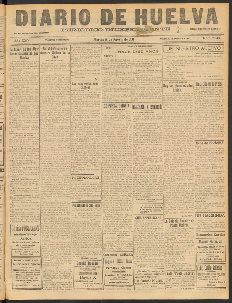 Miniatura de Diario de Huelva : periódico independiente del 18 de agosto de 1931