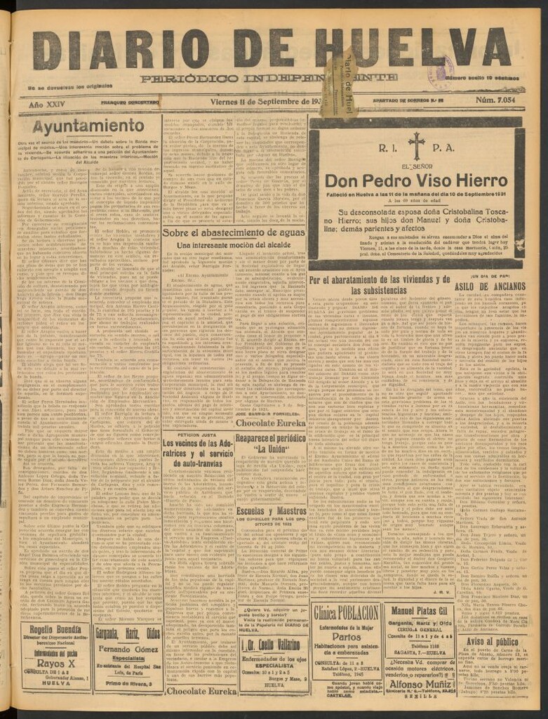 Miniatura de Diario de Huelva : periódico independiente del 11 de septiembre de 1931