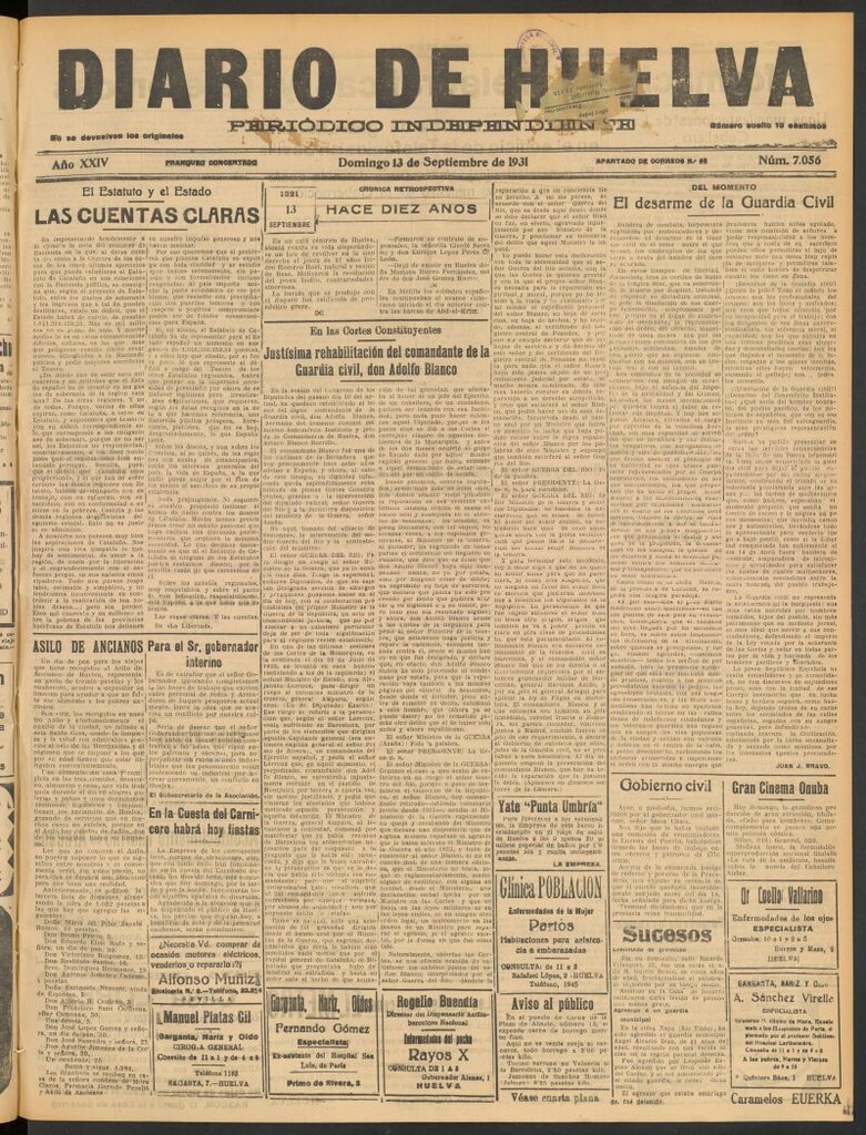 Miniatura de Diario de Huelva : periódico independiente del 13 de septiembre de 1931