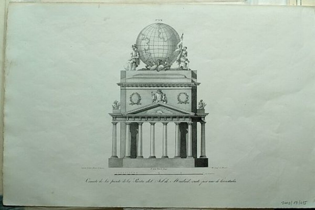 Miniatura de Ornato de la fuente de la Puerta del Sol para la solemne entrada de María Cristina de Borbón
