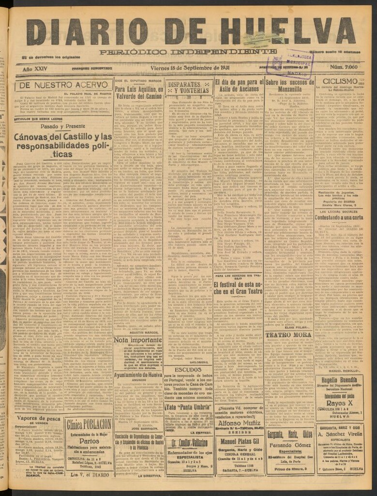 Miniatura de Diario de Huelva : periódico independiente del 18 de septiembre de 1931